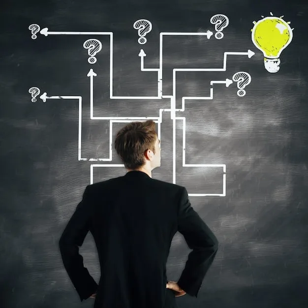 An image showing a person looking at a complex flowchart with question marks and lightbulbs scattered around. The flowchart leads to a stylized AI brain, symbolizing the challenge of understanding AI decision-making processes.