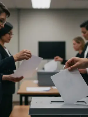 Citizens exercising their right to vote at a polling station, representing new voting rights changes.