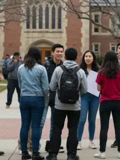 Students debating free speech on a university campus in 2026