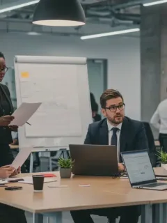 Diverse professionals discussing modern workplace cultural shifts