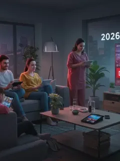 Diverse audience consuming streaming content across multiple devices in 2026, symbolizing global reach and cultural impact.