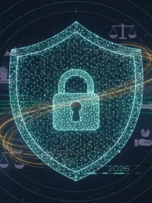 Illustration of secure data network representing data privacy ethics and compliance in 2026
