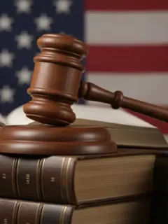 Gavel on law books with American flag background, symbolizing Supreme Court's impact on affirmative action.