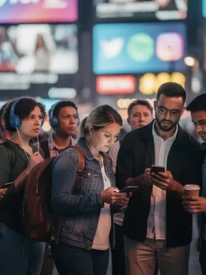 Diverse Americans expressing cultural alienation amidst modern narratives
