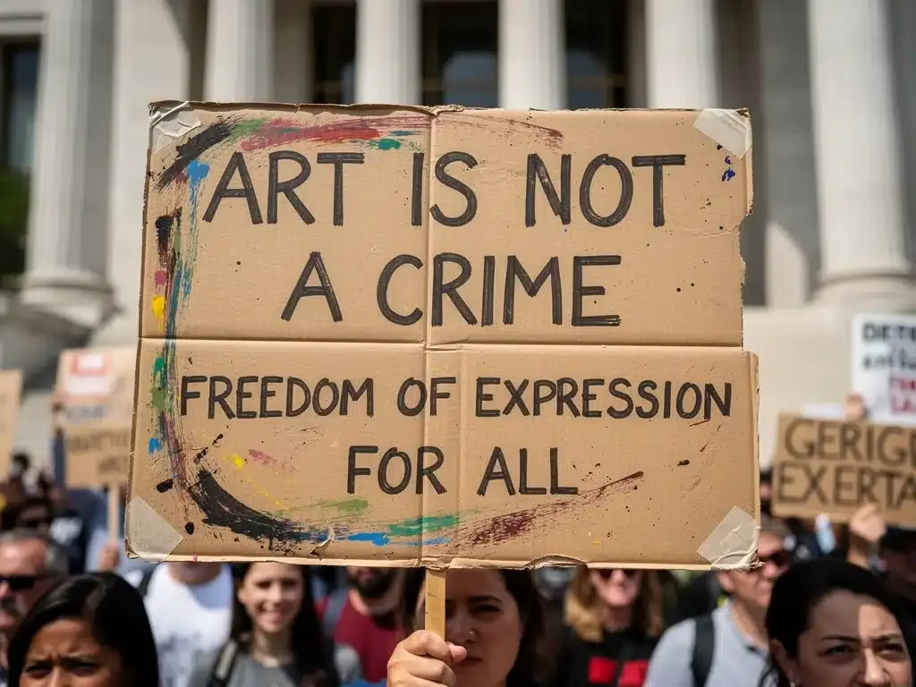 Protest outside art institution regarding artistic freedom