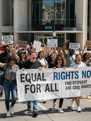 Civil rights activists protesting new legislation in 2026, advocating for equality.