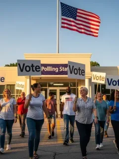 Citizens marching to vote, symbolizing active participation in the 2026 election cycle.