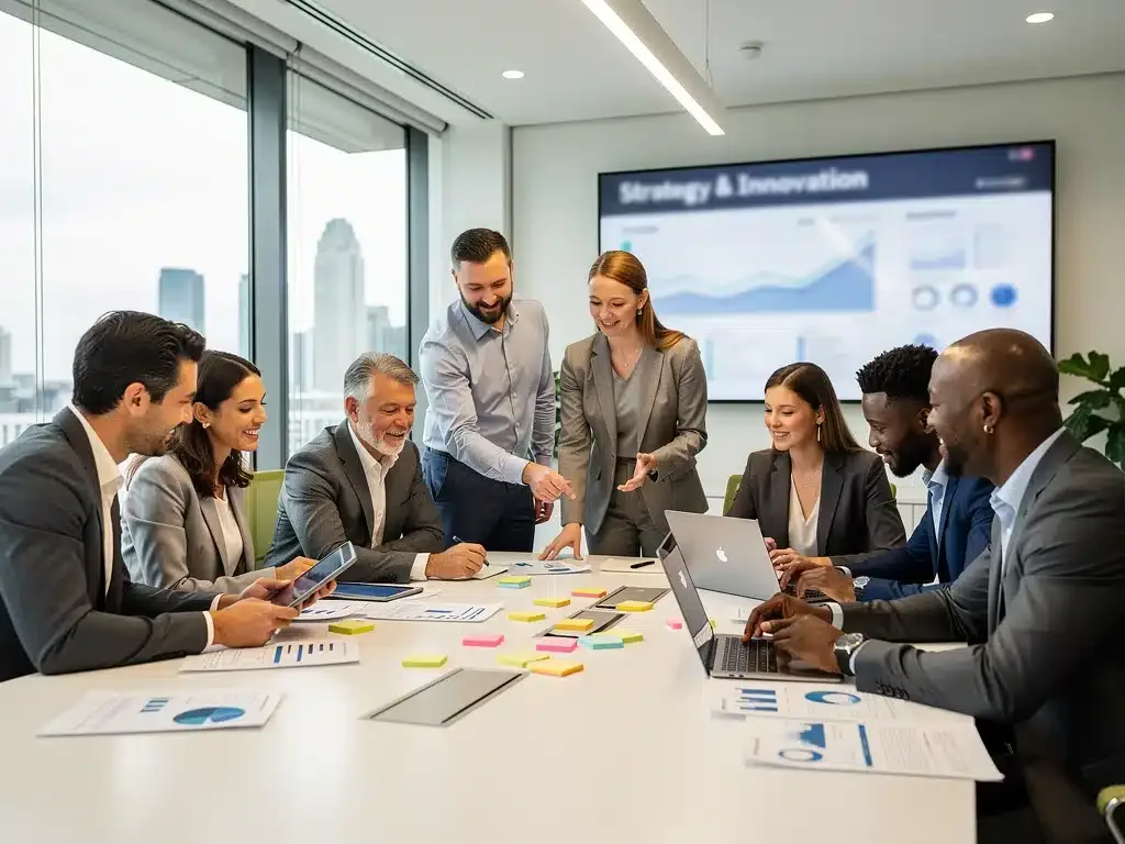 Diverse professionals collaborating in a modern office, symbolizing inclusive business growth