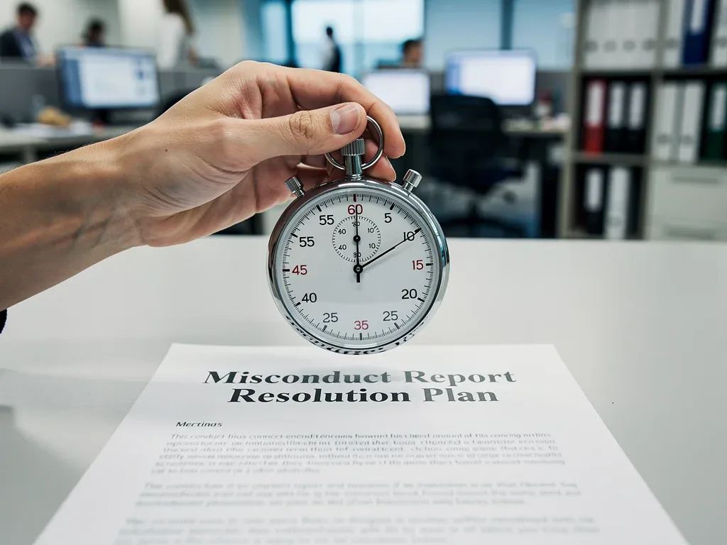 Hand holding stopwatch over misconduct report