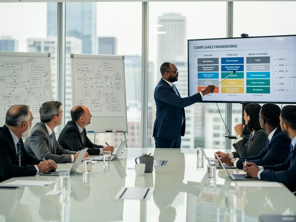 Corporate executives discussing compliance frameworks for conflict of interest
