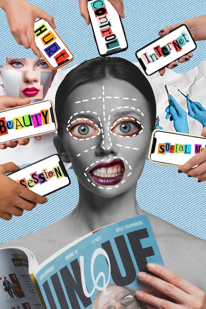 A collage of diverse social media posts: a TikTok video of a Native American creator explaining the significance of traditional regalia, an Instagram post by a black activist discussing cultural appropriation in hairstyles, a Twitter thread debating the ethics of using cultural symbols in marketing, and a Facebook group dedicated to promoting cultural sensitivity. The collage represents social media's role in amplifying diverse voices and educating about cultural issues.