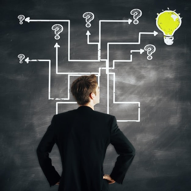 An image showing a person looking at a complex flowchart with question marks and lightbulbs scattered around. The flowchart leads to a stylized AI brain, symbolizing the challenge of understanding AI decision-making processes.
