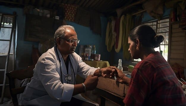 An Indigenous healthcare worker providing medical assistance to a patient in a rural community clinic. The scene should depict trust, respect, and cultural sensitivity.