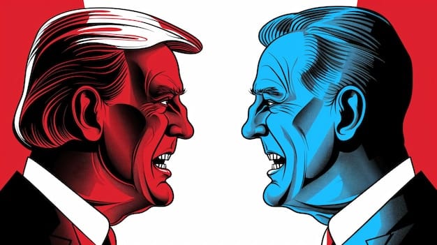A split image showing two sharply contrasting political rallies (e.g., Republican and Democrat) with faces of supporters exhibiting strong emotions, symbolizing the deep polarization exacerbated by impeachment inquiries.