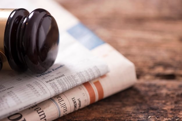 A gavel striking down on a desk, symbolizing legal challenges and obstacles, with faint newspaper headlines in the background about political scandals and whistleblowers.