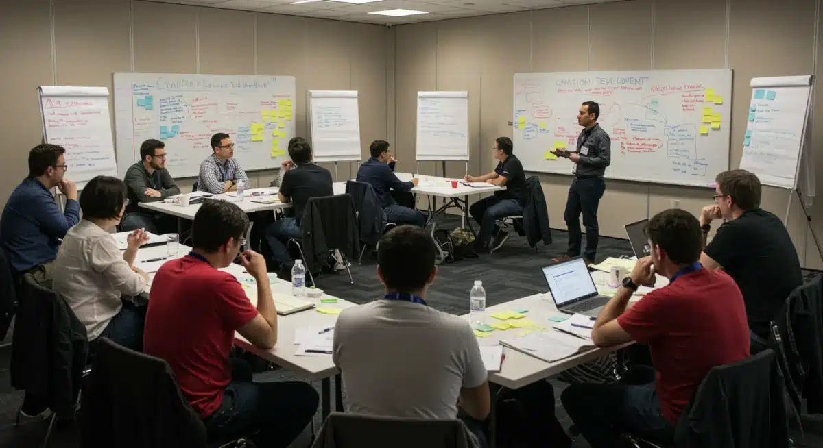 Activists collaborating in a workshop, brainstorming strategies for social justice coalition building.