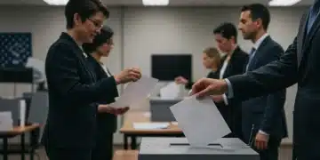 Citizens exercising their right to vote at a polling station, representing new voting rights changes.
