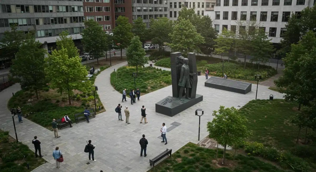 Contemporary abstract memorial fostering new historical dialogues.