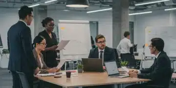 Diverse professionals discussing modern workplace cultural shifts