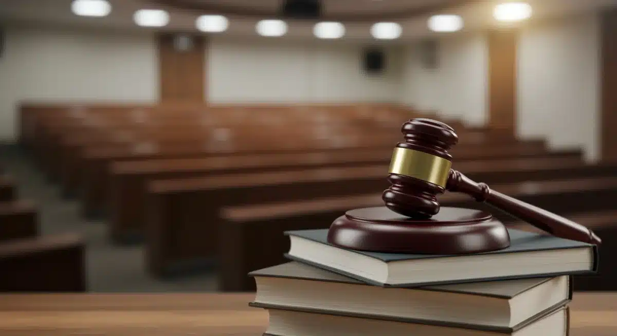 Gavel on law books representing legal challenges to free speech on campus