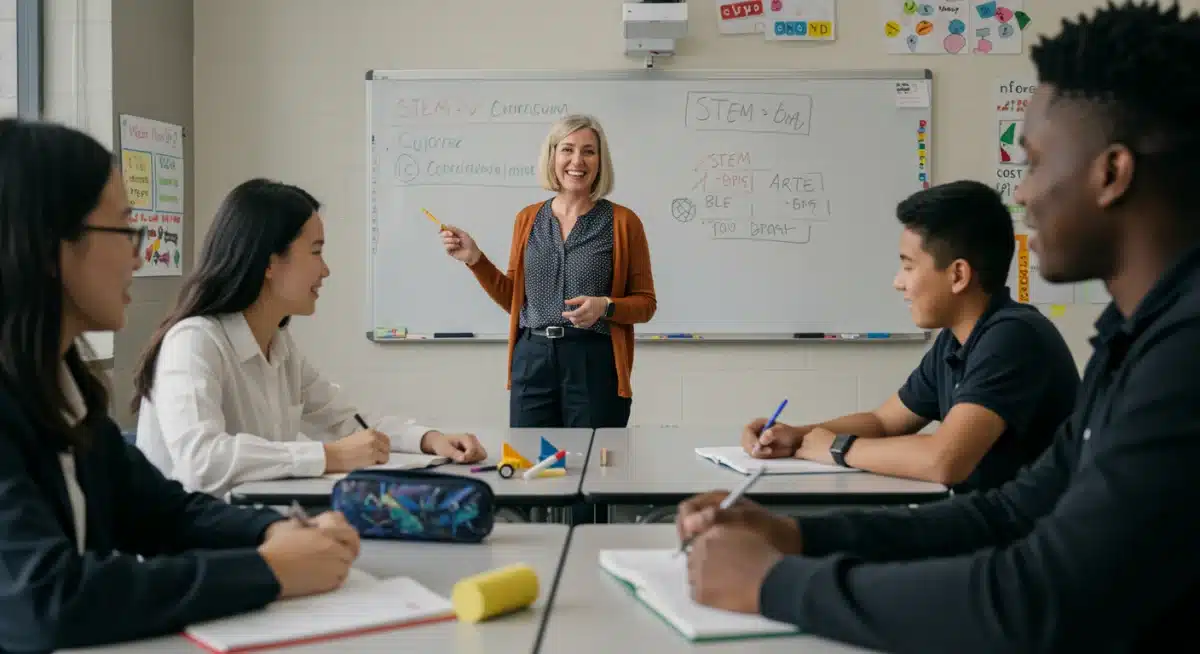 Students learning in a modern classroom setting, reflecting curriculum changes