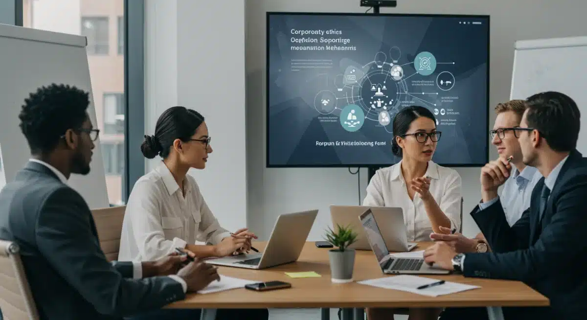 Corporate ethics training and compliance discussions for employees.