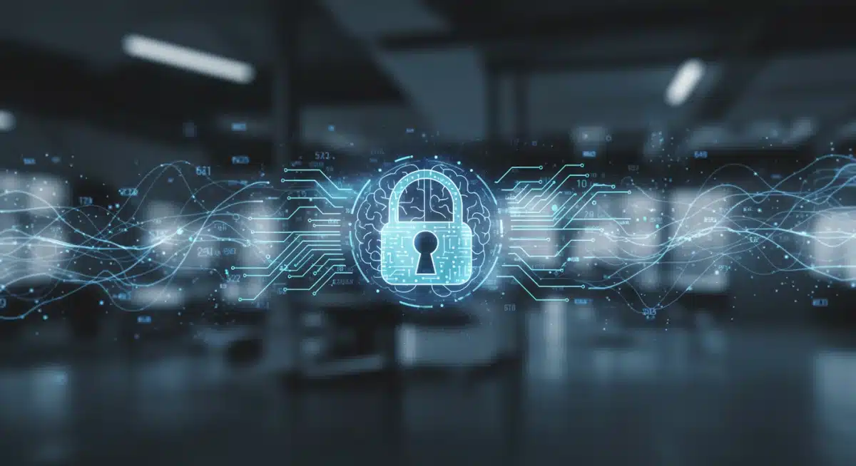 Digital padlock and AI brain symbolizing secure AI governance practices