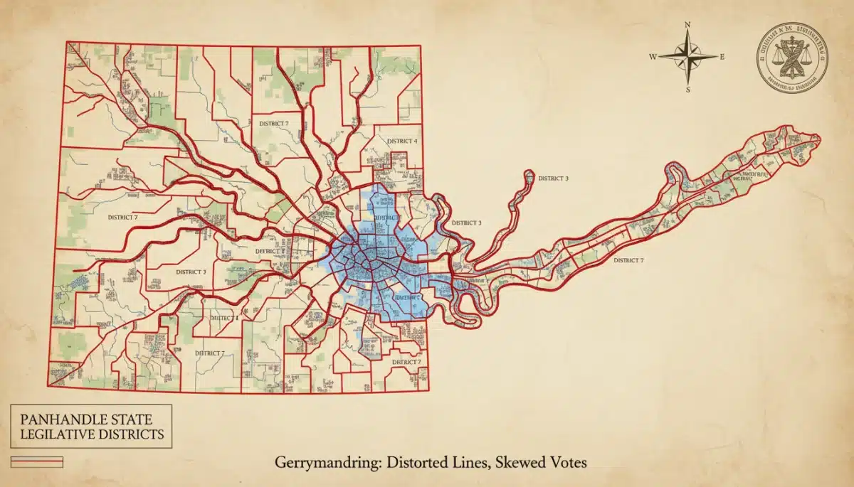 Gerrymandered electoral districts map