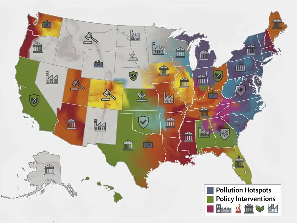 Map showing environmental injustice hotspots and policy interventions