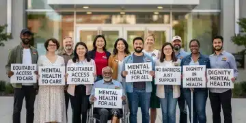 Diverse group advocating for mental health access equity