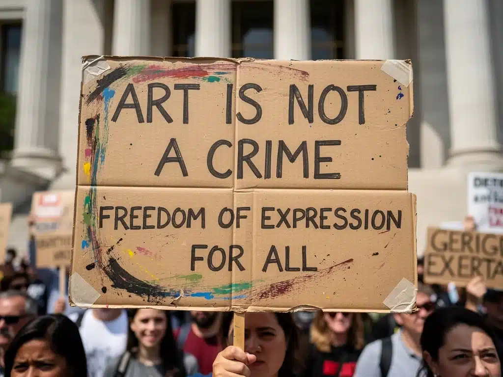 Protest outside art institution regarding artistic freedom