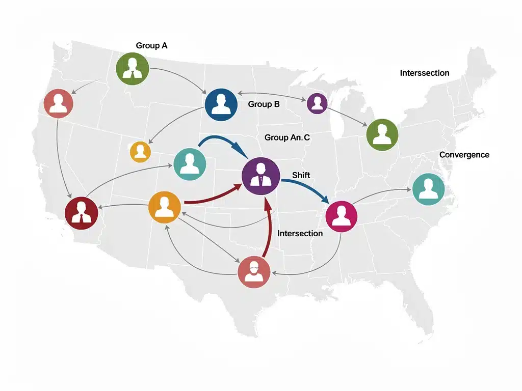 Infographic depicting the complex interplay and shifting alliances within American identity politics.