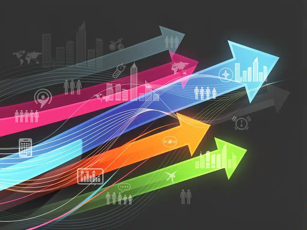 Abstract graphic showing shifting cultural and demographic trends in American society.