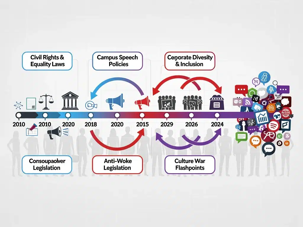 Timeline of 'woke' policies and societal shifts leading to 2026