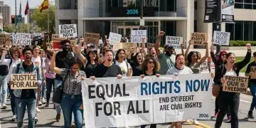 Civil rights activists protesting new legislation in 2026, advocating for equality.