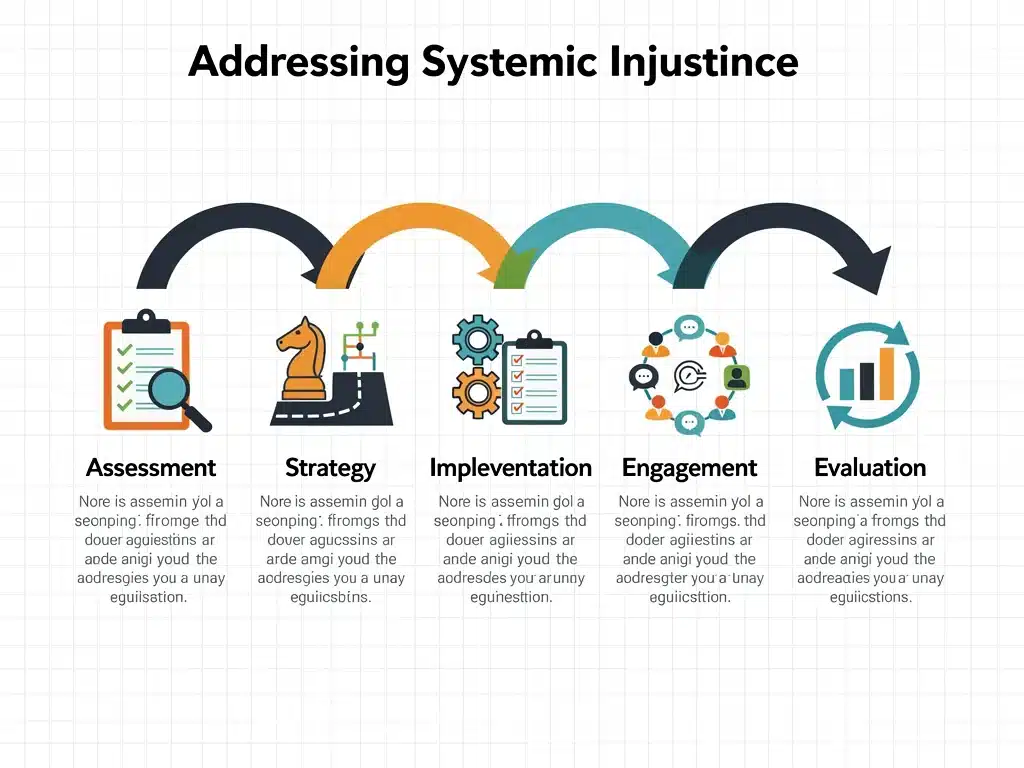 Infographic detailing five steps to address systemic injustice